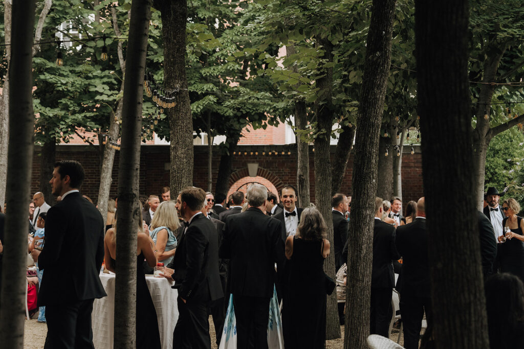 cocktail hour at a black tie wedding in washington dc at meridian house wedding venue