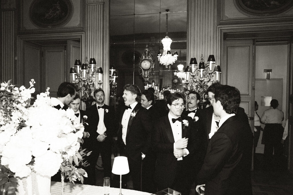 black and white photo of groomsmen